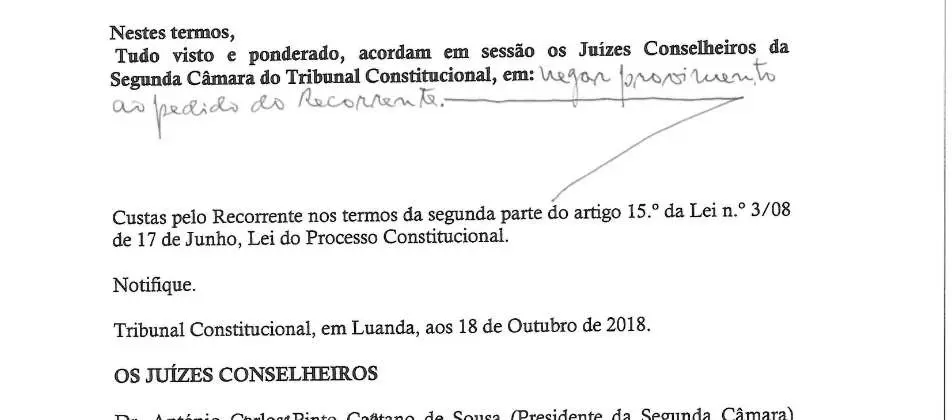 Parte decisória manuscrita do Acórdão n.º 510/2018