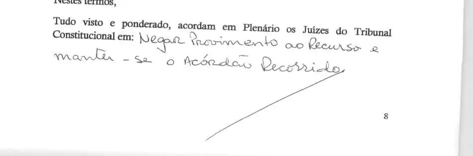 Parte decisória manuscrita do Acórdão n.º 554/2019