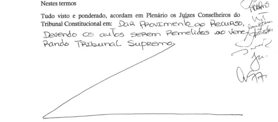Parte decisória manuscrita do Acórdão n.º 557/2019