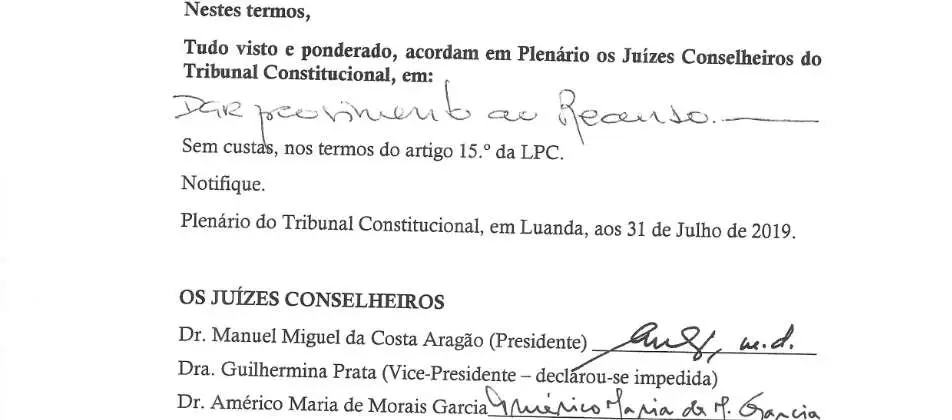 Parte decisória manuscrita do Acórdão n.º 567/2019