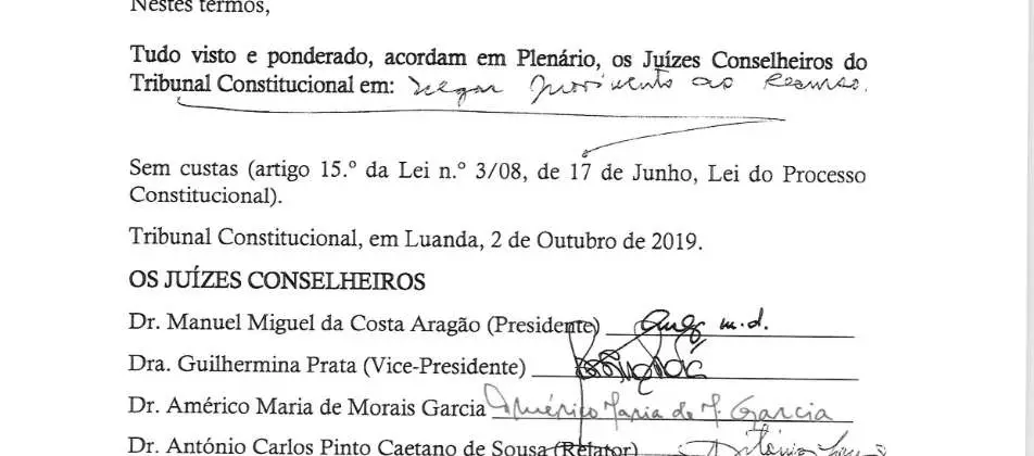 Parte decisória manuscrita do Acórdão n.º 572/2019