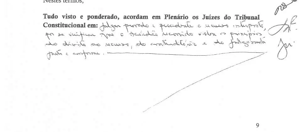 Parte decisória manuscrita do Acórdão n.º 582/2019