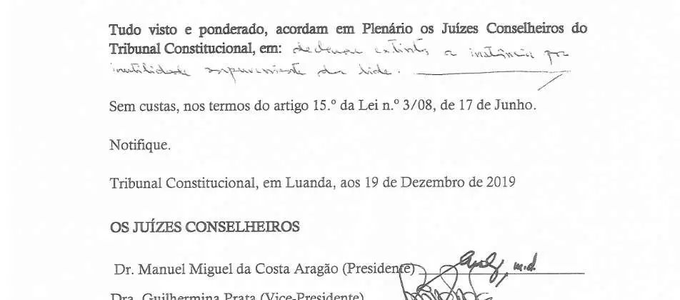 Parte decisória manuscrita do Acórdão n.º 588/2019