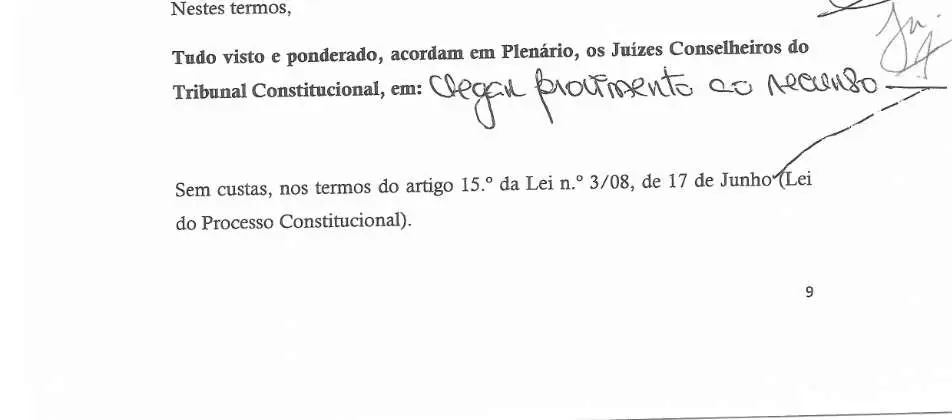 Parte decisória manuscrita do Acórdão n.º 592/2019