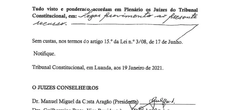 Parte decisória manuscrita do Acórdão n.º 660/2021