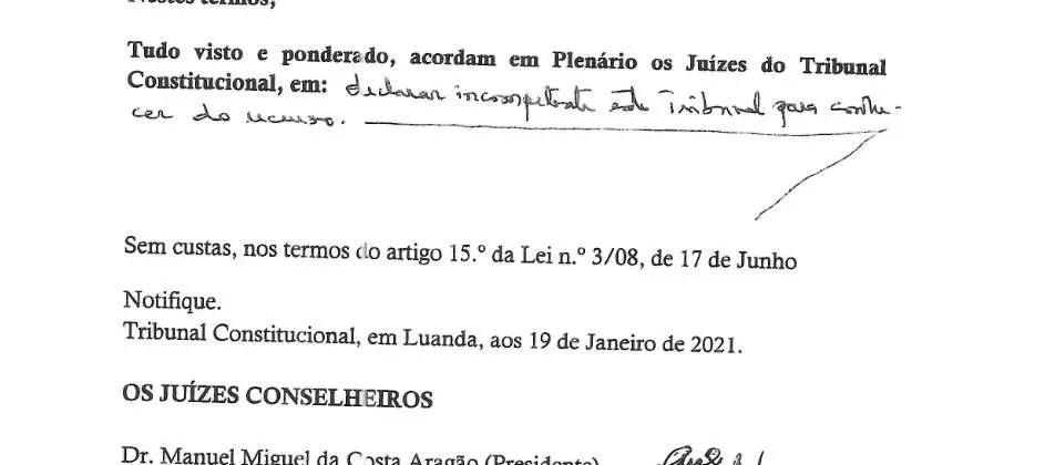 Parte decisória manuscrita do Acórdão n.º 661/2021