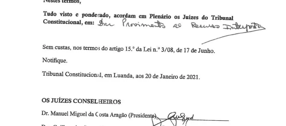 Parte decisória manuscrita do Acórdão n.º 662/2021
