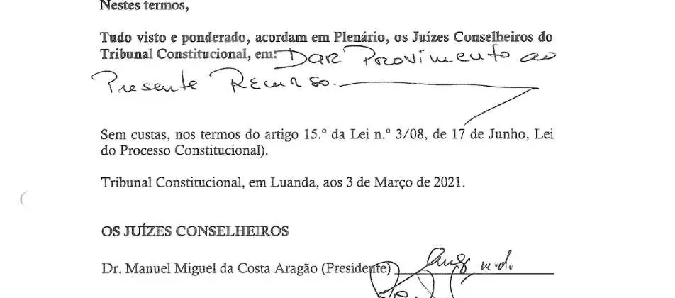 Parte decisória manuscrita do Acórdão n.º 670/2021