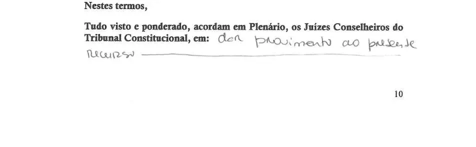Parte decisória manuscrita do Acórdão n.º 674/2021