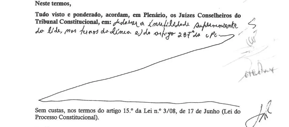 Parte decisória manuscrita do Acórdão n.º 679/2021
