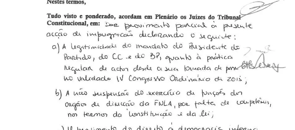 Parte decisória manuscrita do Acórdão n.º 681/2021