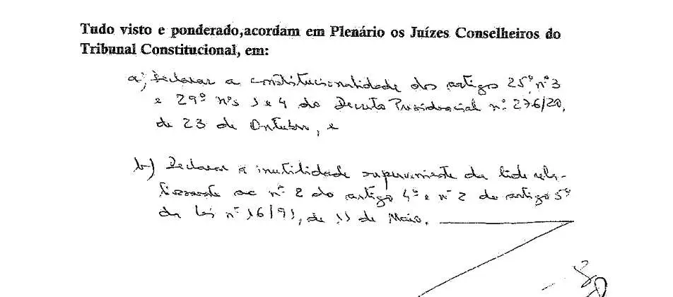 Parte decisória manuscrita do Acórdão n.º 683/2021
