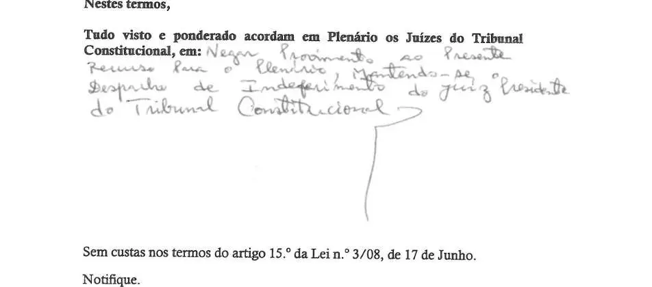 Parte decisória manuscrita do Acórdão n.º 685/2021
