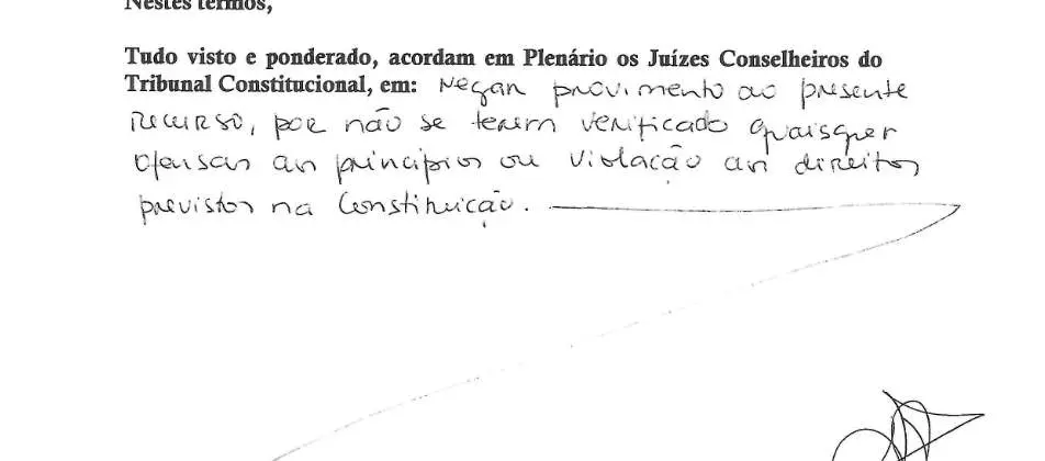 Parte decisória manuscrita do Acórdão n.º 691/2021