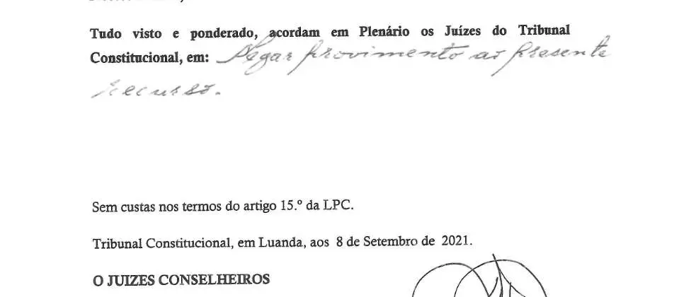 Parte decisória manuscrita do Acórdão n.º 699/2021