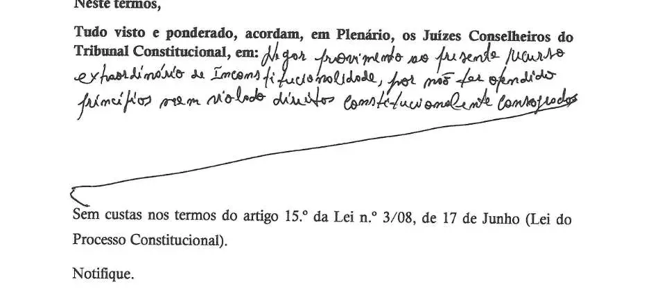 Parte decisória manuscrita do Acórdão n.º 701/2021