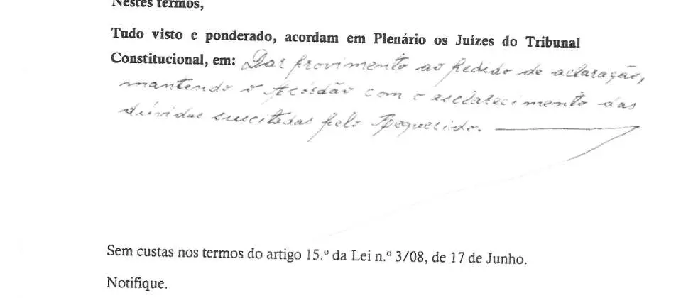 Parte decisória manuscrita do Acórdão n.º 703/2021