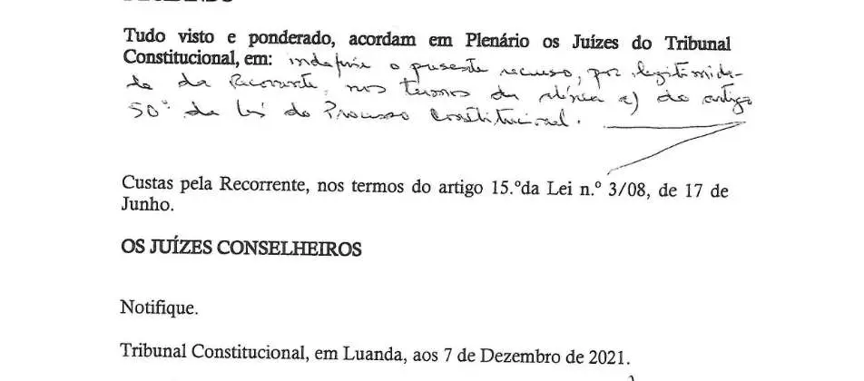 Parte decisória manuscrita do Acórdão n.º 711/2021