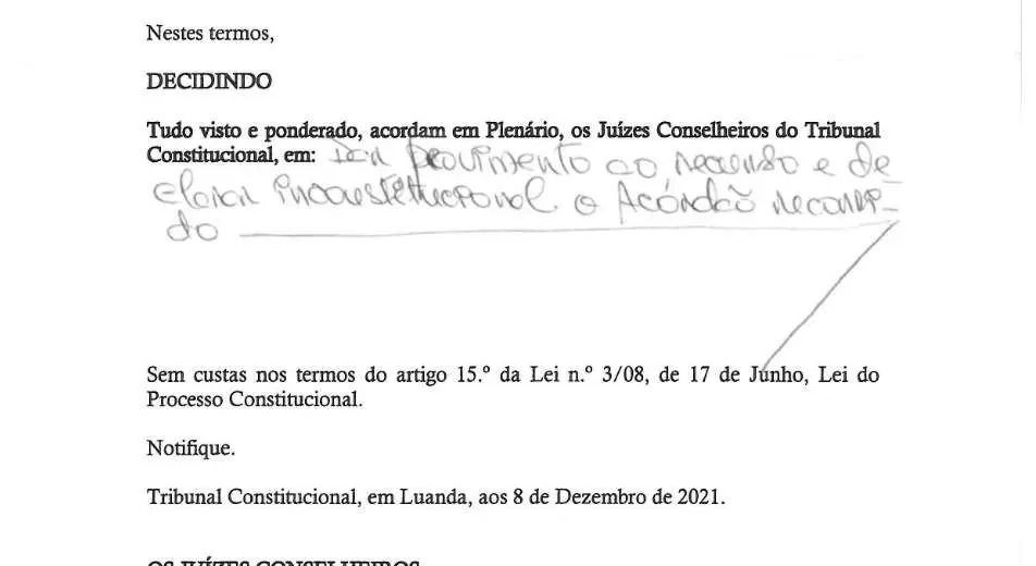 Parte decisória manuscrita do Acórdão n.º 717/2021
