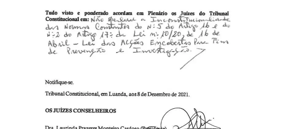 Parte decisória manuscrita do Acórdão n.º 718/2021