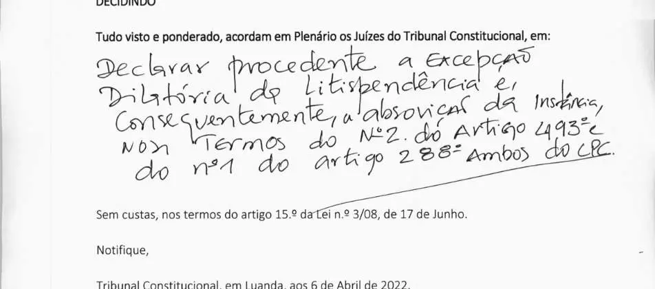 Parte decisória manuscrita do Acórdão n.º 732/2022