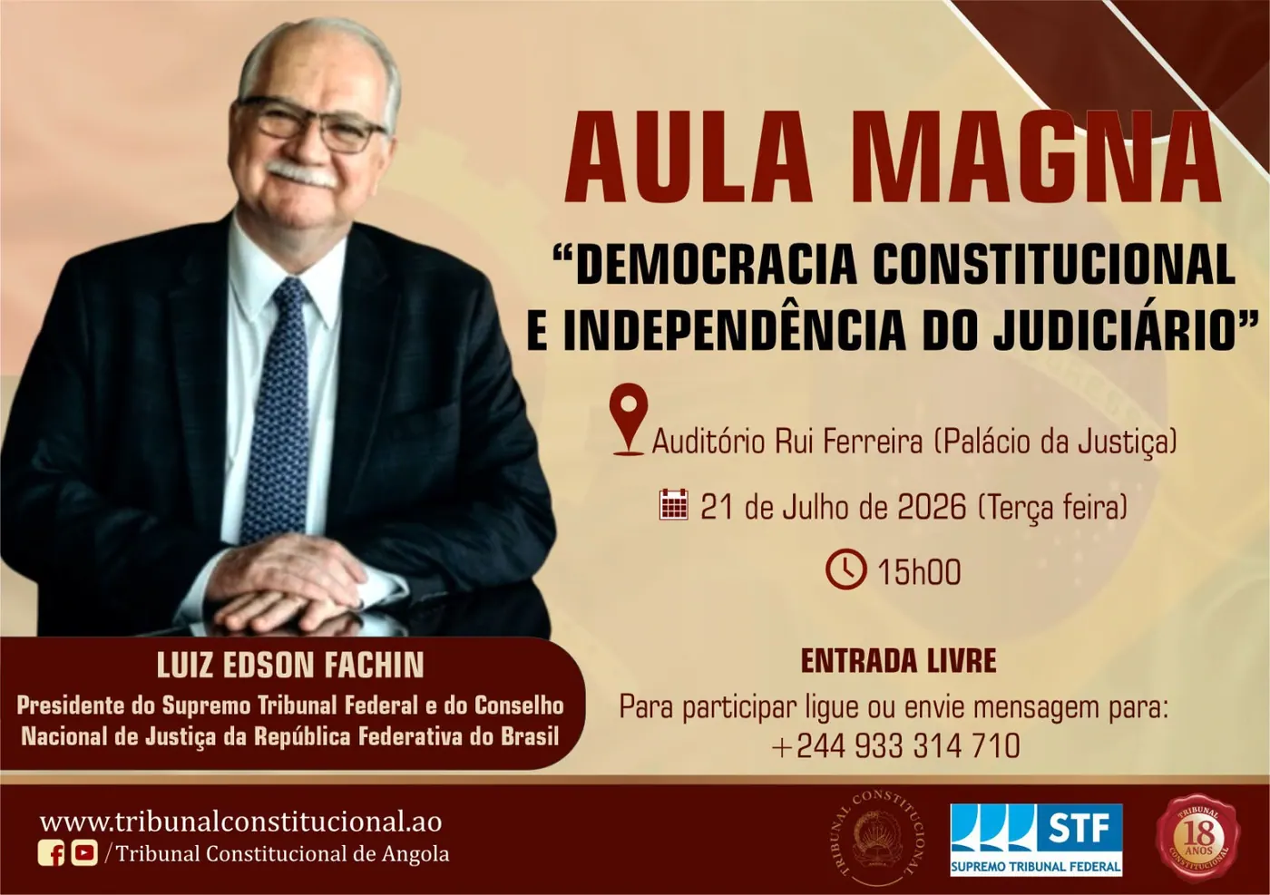 Fotografia: Presidente do Tribunal Supremo do Brasil profere aula magna